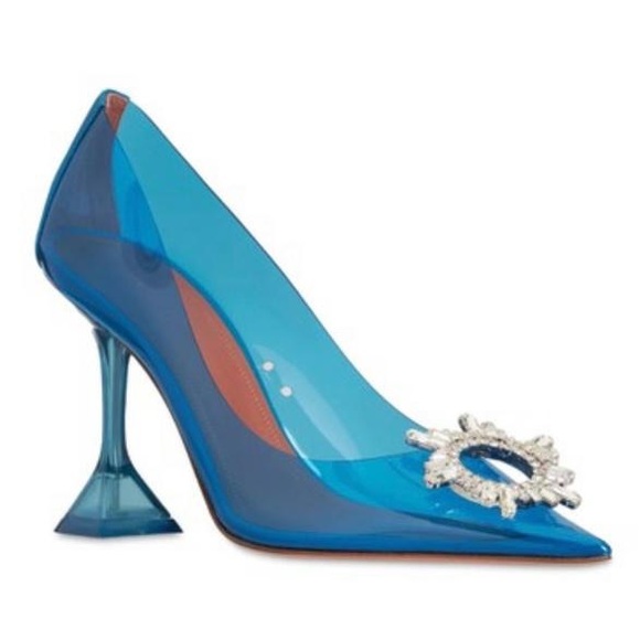 Amina Muaddi Shoes - New Amina Muaddi Begum Glass Blue 95mm Pvc Pumps